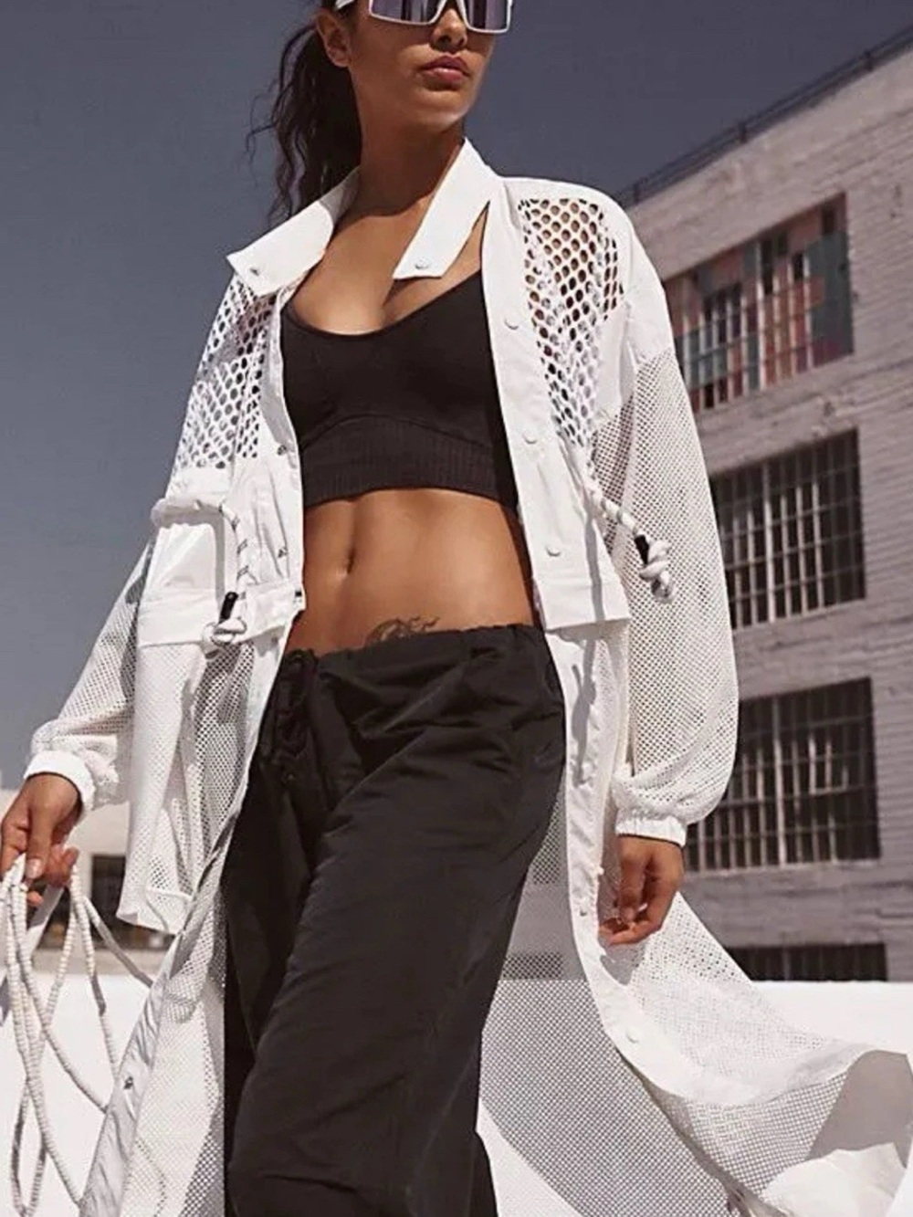 XL FP Movement by Free People White Mesh Long Jacket FLAWS